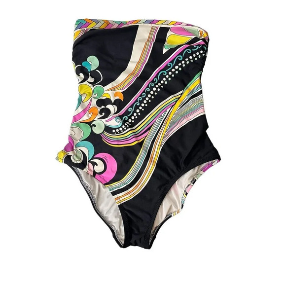 Trina Turk BIG SUR Bandeau One-Piece Swimsuit Size 4 Psychedelic Print Beach - Picture 2 of 15